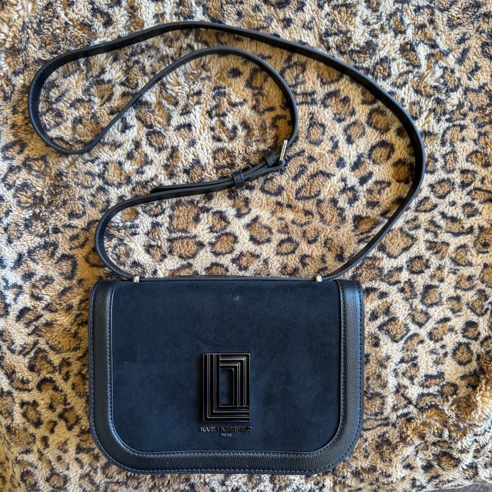 Karl Lagerfeld Paris $248 Simone Leather Suede Crossbody Purse and Dust Bag
